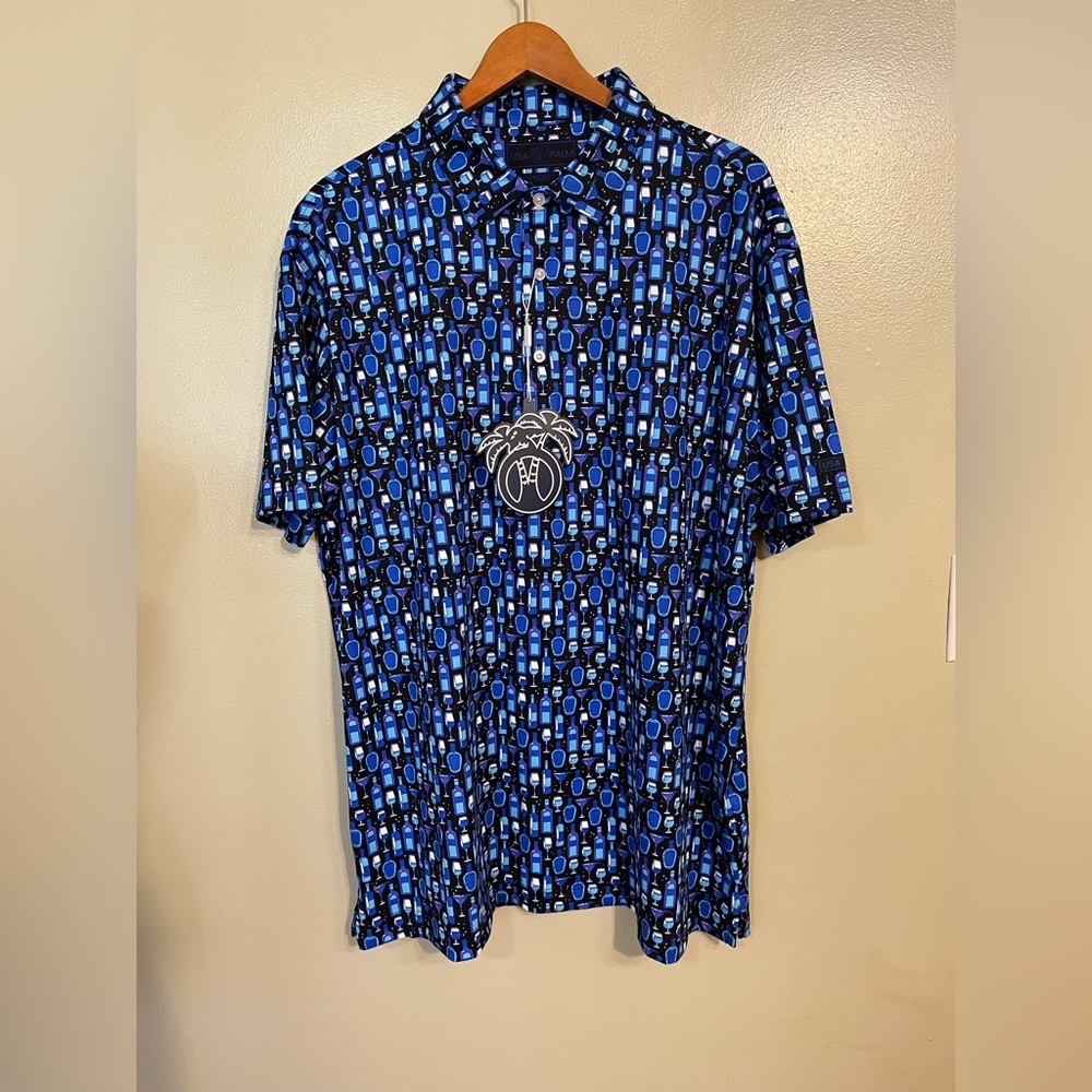 USA Palm 19Th Hole Golf Stretch Silky Soft Polo Shirt Blue Size 3X NWT